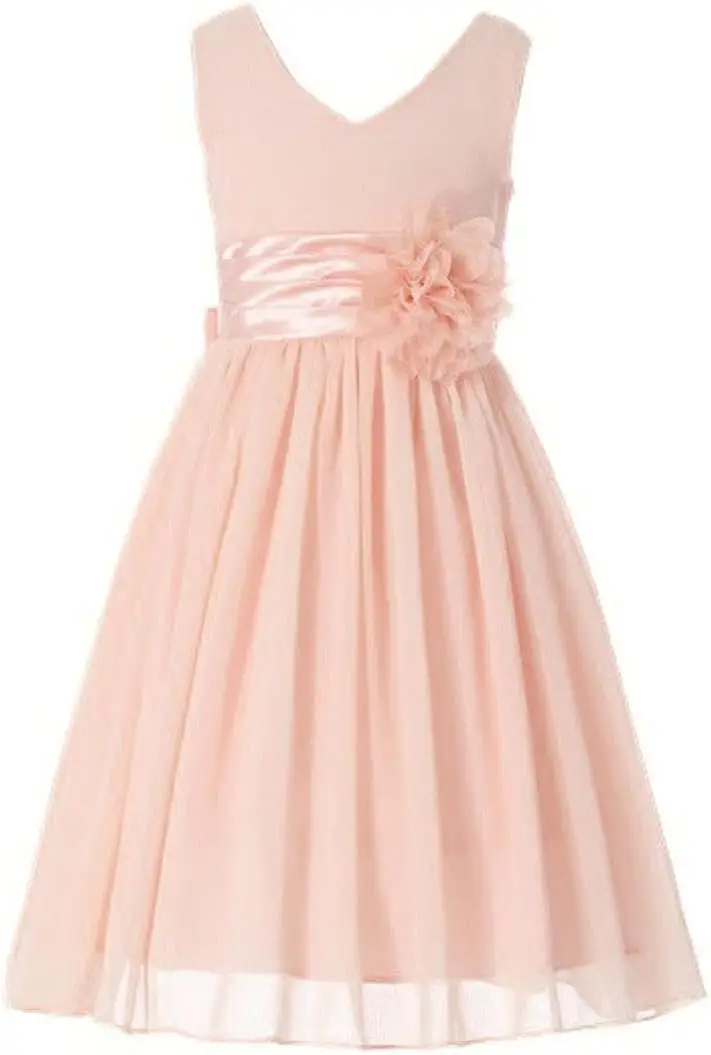A Line Junior Bridesmaids V-Neckline Chiffon Flower Girl Dress Flower Girl Dresses for Weddings Girl Dress