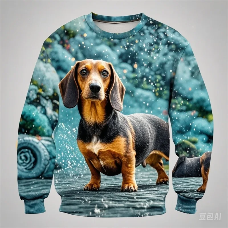 Full Print Cute Animal Dachshund Sweatshirts For Men Women New In Casual Round Neck Pullover Hoodie Mens Plus Size Tracksuit Top