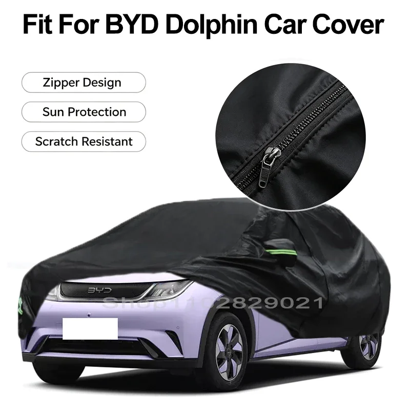 Zipper Door Waterproof Car Cover For BYD Dolphin Windproof Dustproof UV Protection All Weather Auto Protector