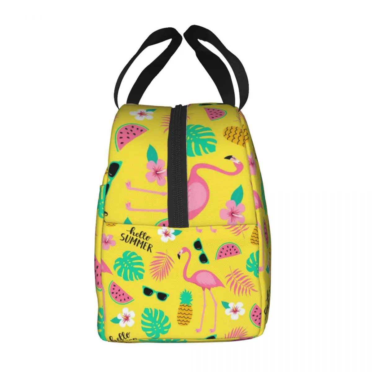 Flamingos And Palm Leaves Insulated Lunch Box for Women Tropical Pineapple Pattern Cooler Thermal Lunch Bag Food Picnic Tote Bag