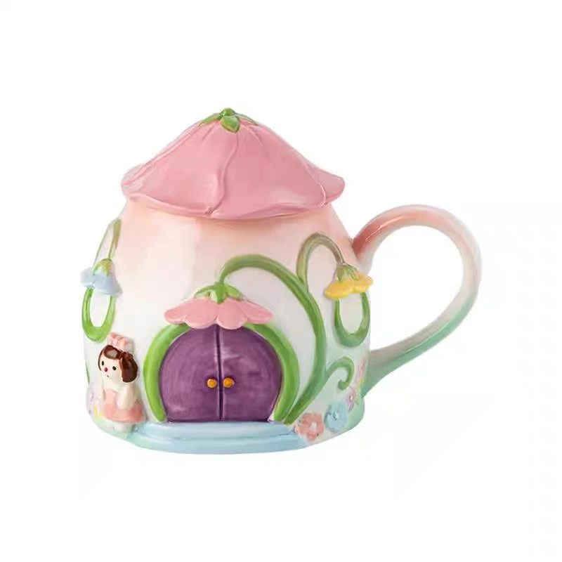 

Ceramic cup exquisite girl heart pink relief