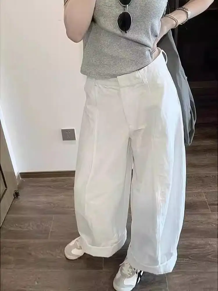 ルーズストレートレッグホワイトワイドレッグパンツ レディースカジュアルパンツ 韓国スタイル ルーズで涼しいワークウェア ハイウエスト