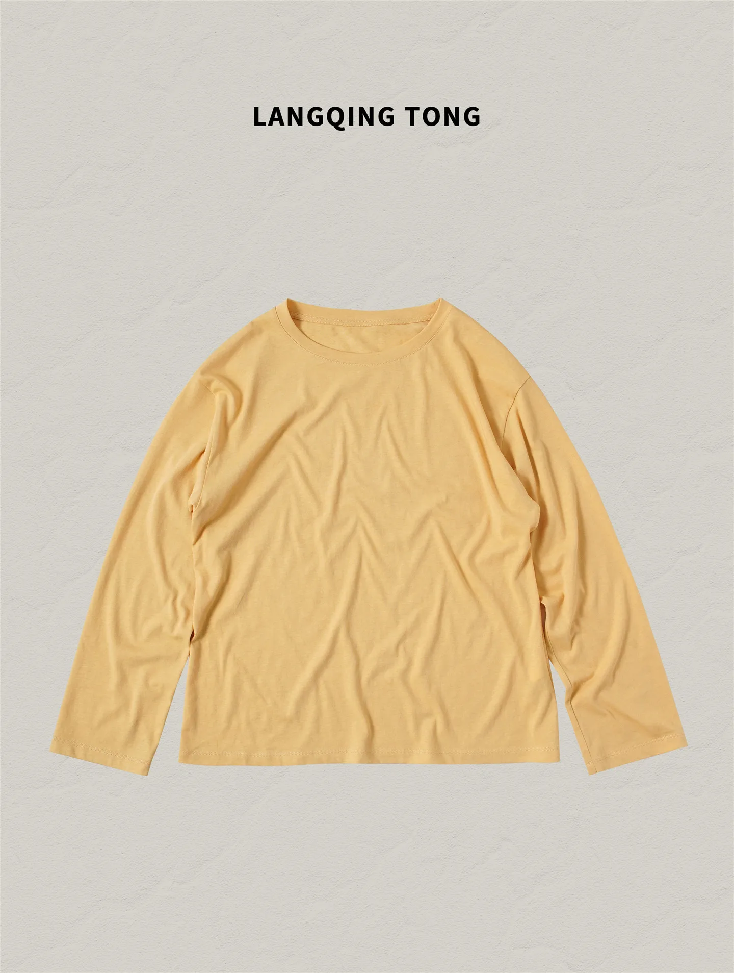 

Loose Casual round Ne Long Sve T-irt Women's Yellow New Autumn Wear Comfortable Breathable Cotton Slimming Top