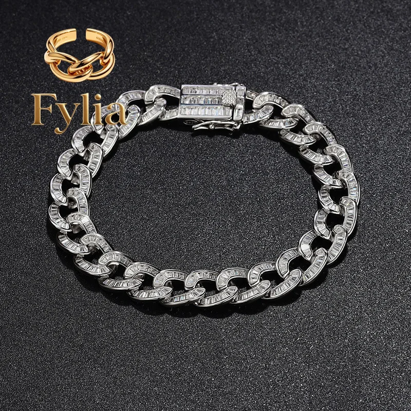 Fylia Jewelry   Luxury Solid Platinum PT950 Ladder Square Diamond Cuban Bracelet ins Hip Hop Men's and Women's Bracelet