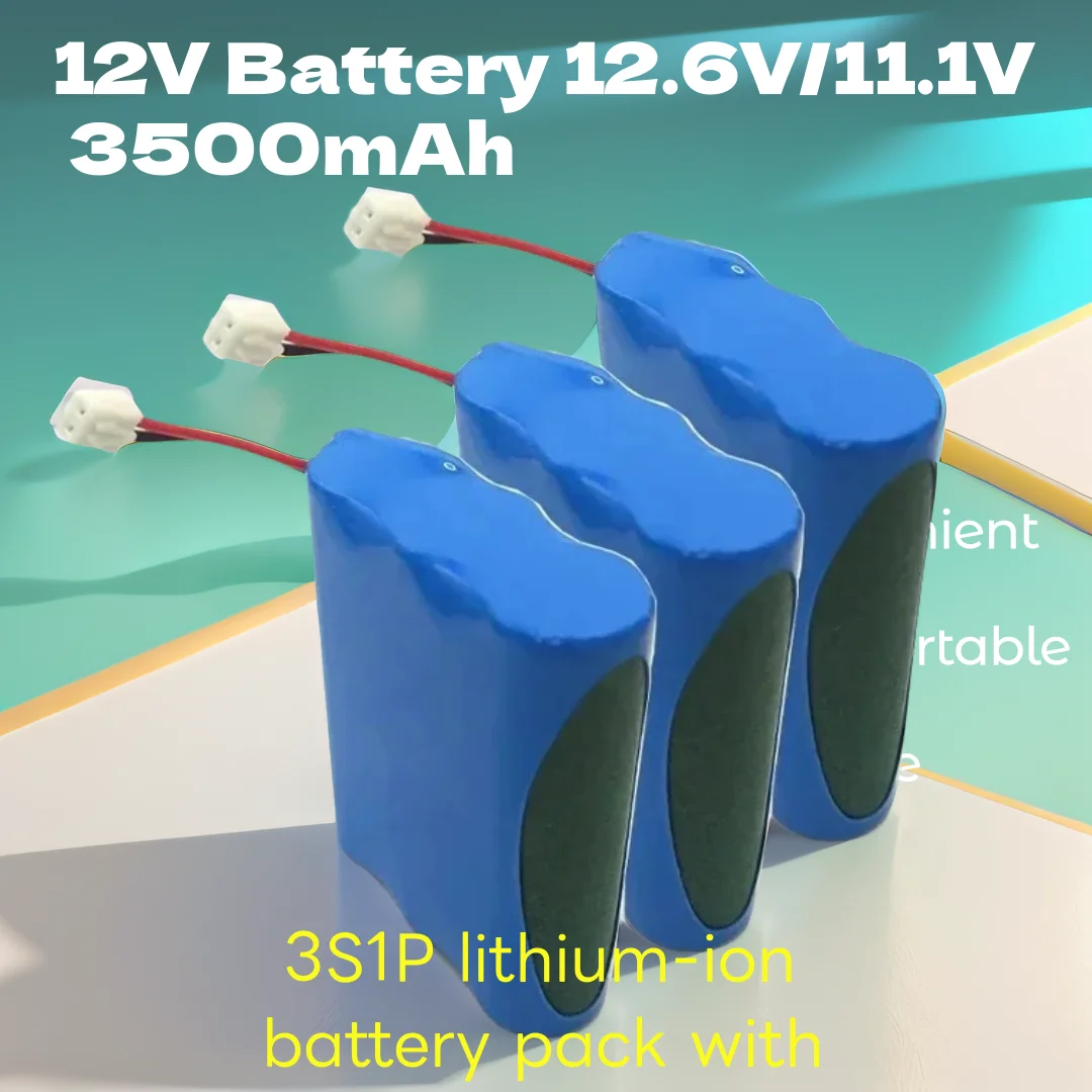 12V Battery 12.6V/11.1V 3500mAh 3S1P Lithium-Ion Battery Pack with BMS for Backup Power CCTV Camera Speaker Bluetooth