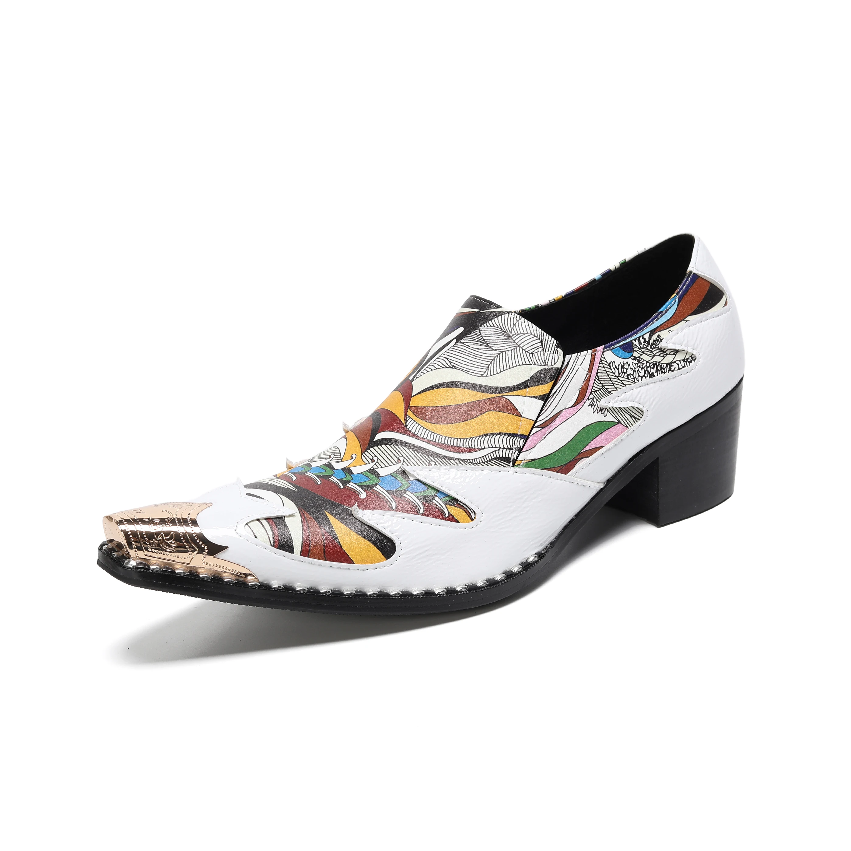 Handcrafted Men's Shoes White-Printed Genuine Leather Dress Shoes Men's Slip-On Oxfords for Business Parties and Weddings