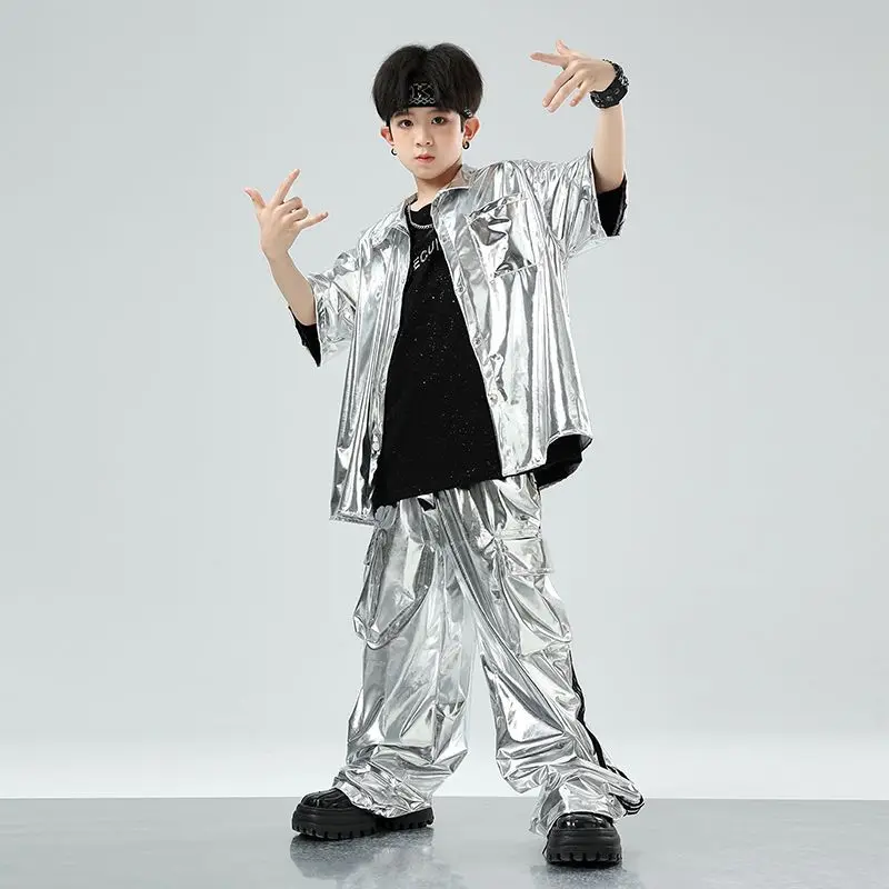 ชุดการแสดงเด็ก ชุดเต้นสตรีทแดนซ์ ชุดกลอง ชุดแฟชั่น ชุดการแสดงสีเงิน เด็กชายและเด็กหญิง