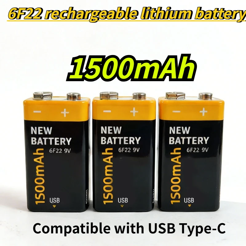 

new 6F22 9V lithium battery compatible with USB Type-c rechargeable suitable for multimeters smoke alarms wireless microphones