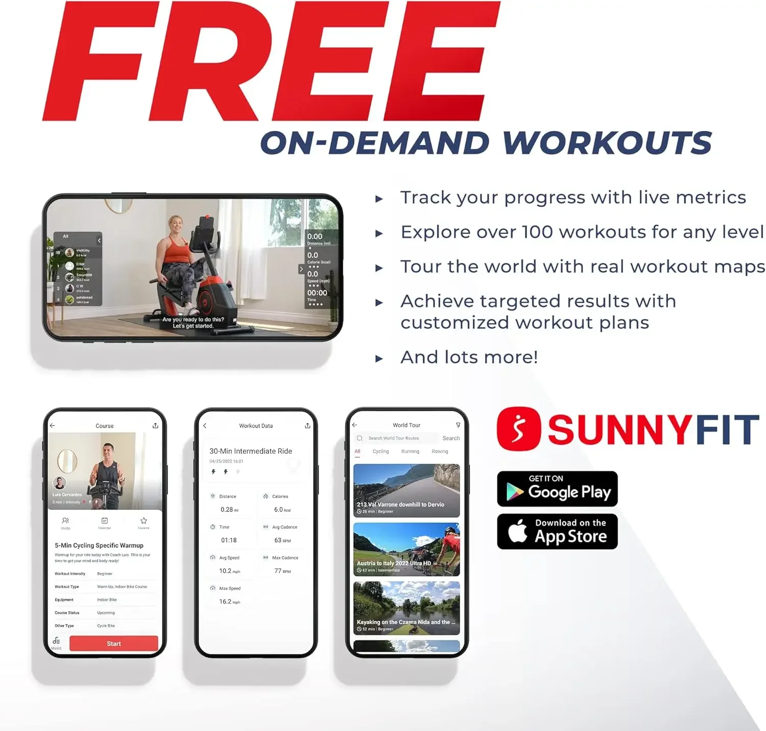 Entraîneur de vélo incliné d'intérieur intelligent, entraînement complet du corps à domicile et machine de cyclisme cardio pour les personnes âgées, Bluetooth SunnyFit gratuit