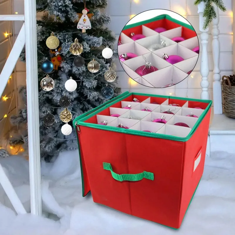 

64 Grids Christmas Ornament Storage Box Preserve Case Christmas Tree Decorations Organizer for Home Xmas Holiday Accessories