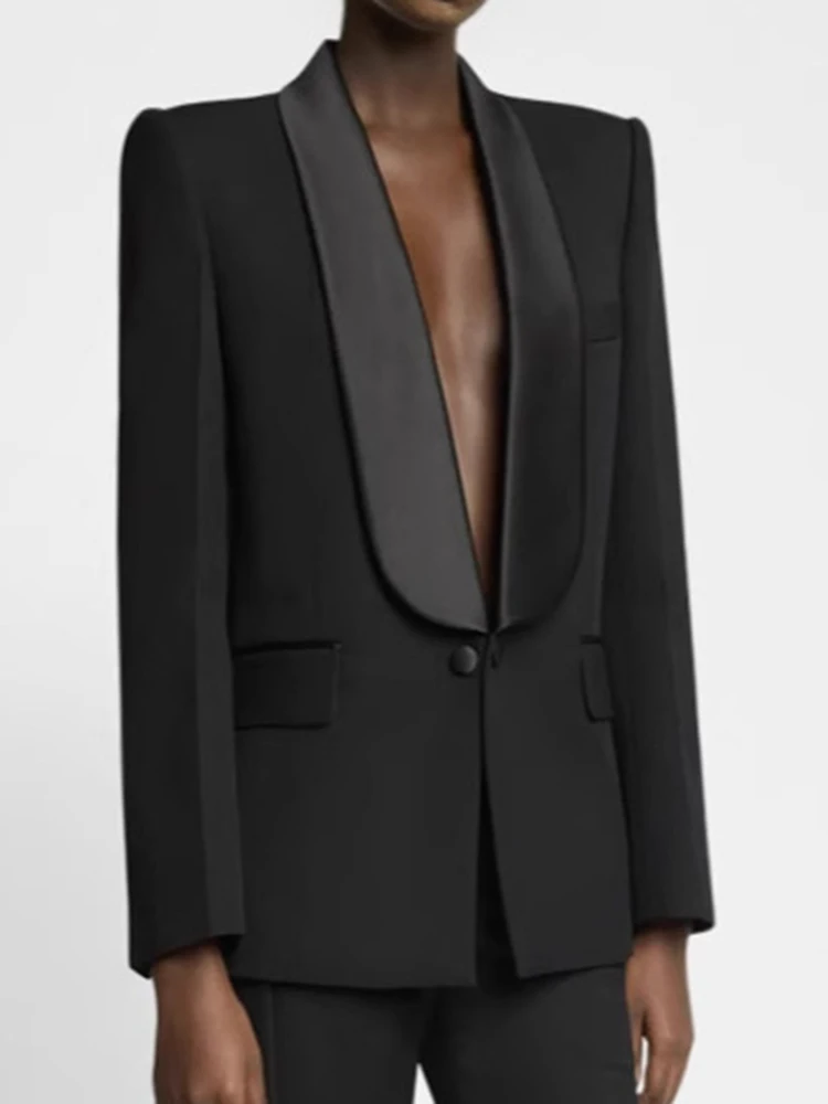 YERMORA 黒スリングルボタンカジュアルブレザー女性のためのラペル長袖ルーズ新ジャケットファッション潮春秋 2025