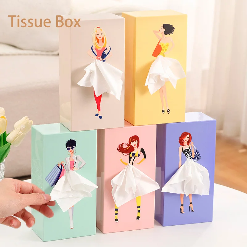 1PCS Cartoon Anime Girl Tissue Box Flying Skirt Tissue Box Puffy Skirt Girl Face Tissue Box Cute Desktop Decorative Ornaments