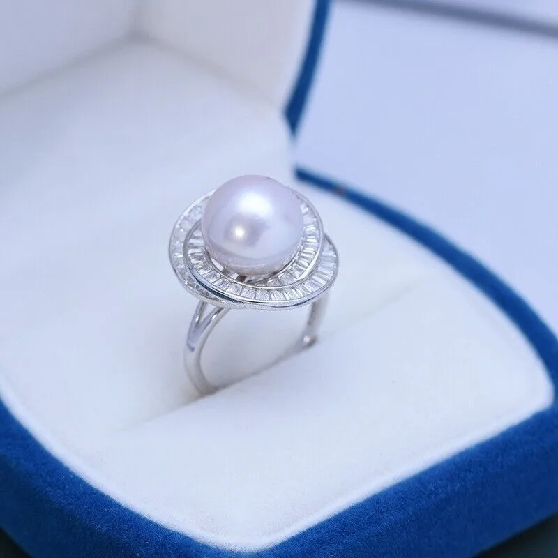 

Gorgeous HUGE AAAAA 10-11mm South Sea White ROUND Women's Pearl Ring 925 Silver
