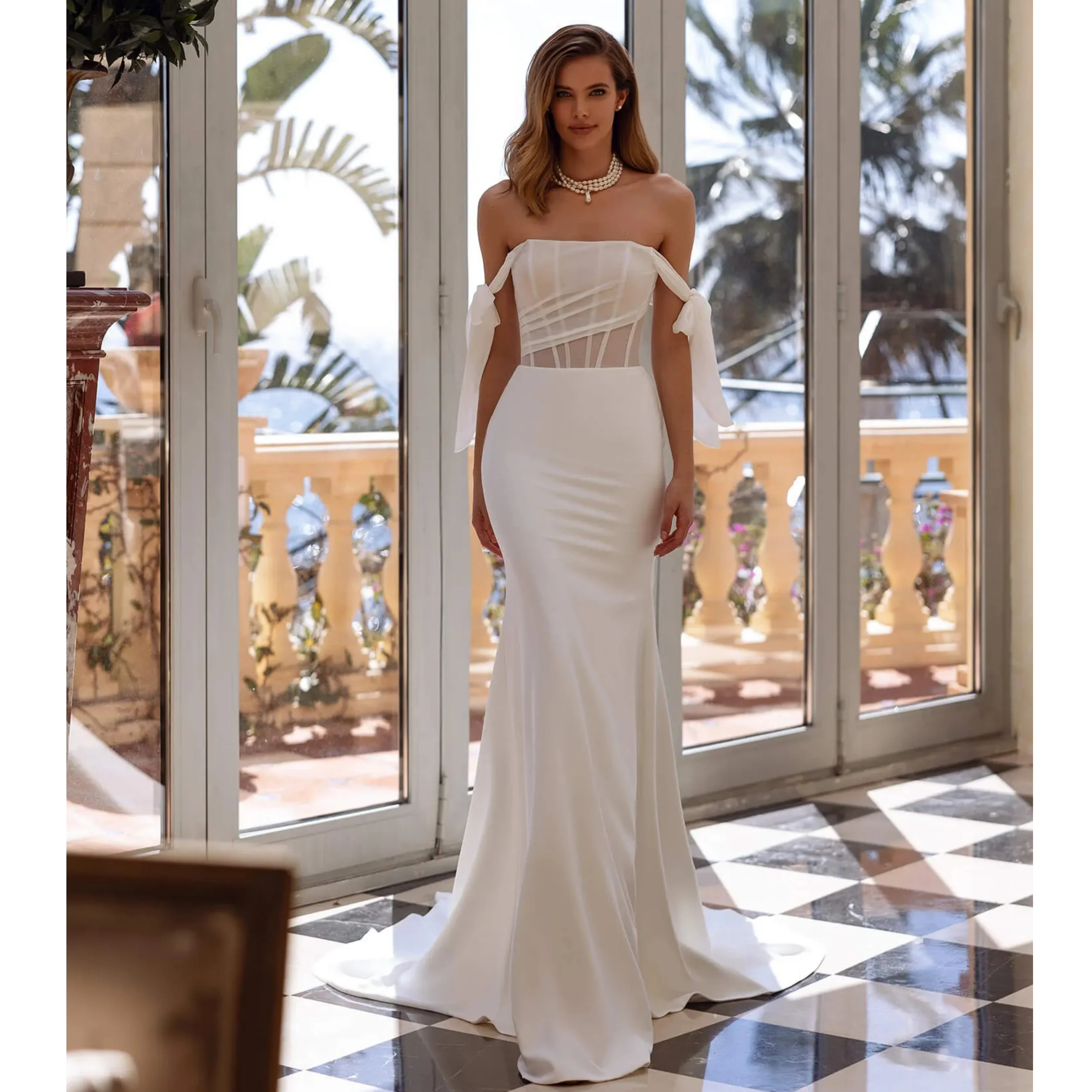 Simples sereia vestidos de noiva fora do ombro mancha vestidos de casamento para as mulheres morden varredura trem robe de soriee personalizado noiva wear