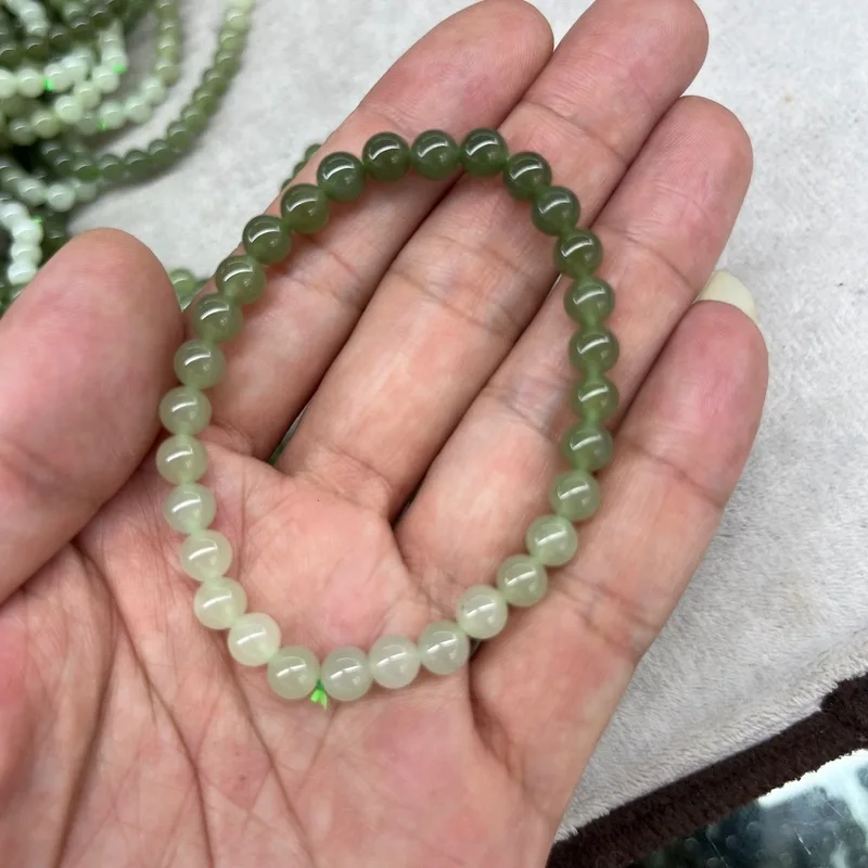 Qinghai Material Gradient Color 6Mm Round Bead , Fine Texture Hotan Jade Bracelet