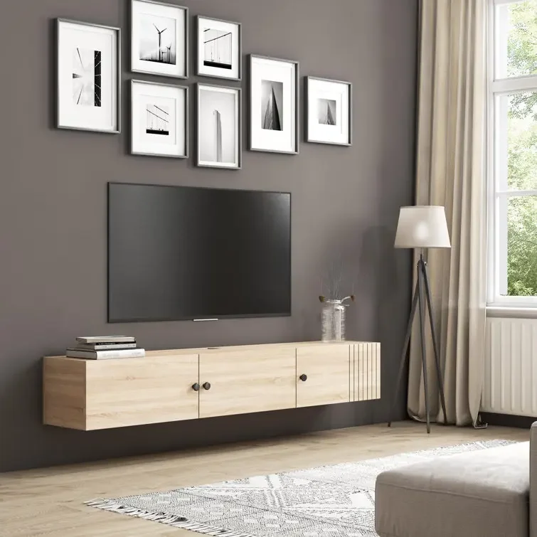 

--Floating TV Stand with LED Lights 71'' Wall Mounted TV Cabinet with Door Media Console Center Large Storage Shelf