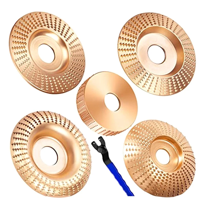 5PCS Wood Carving Disc Parts Set Universal Grinder Wrench Wood Shaping Disc Grinder For 4 Inch Or 4 1/2 Inch Angle Grinder