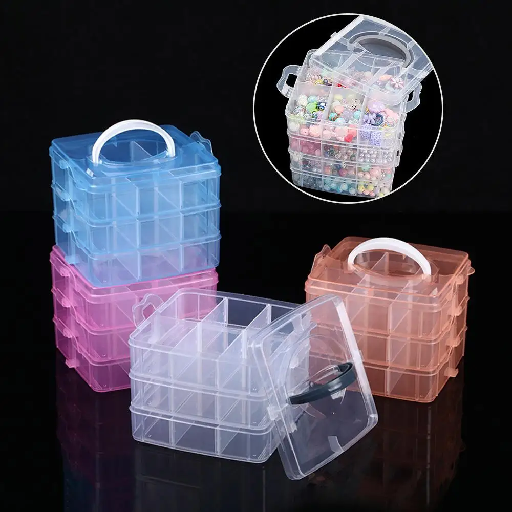 

Transparent Case Organizer Display Box Three Layers Storage Box Container Portable Adjustable Slot Stackable Plastic Box