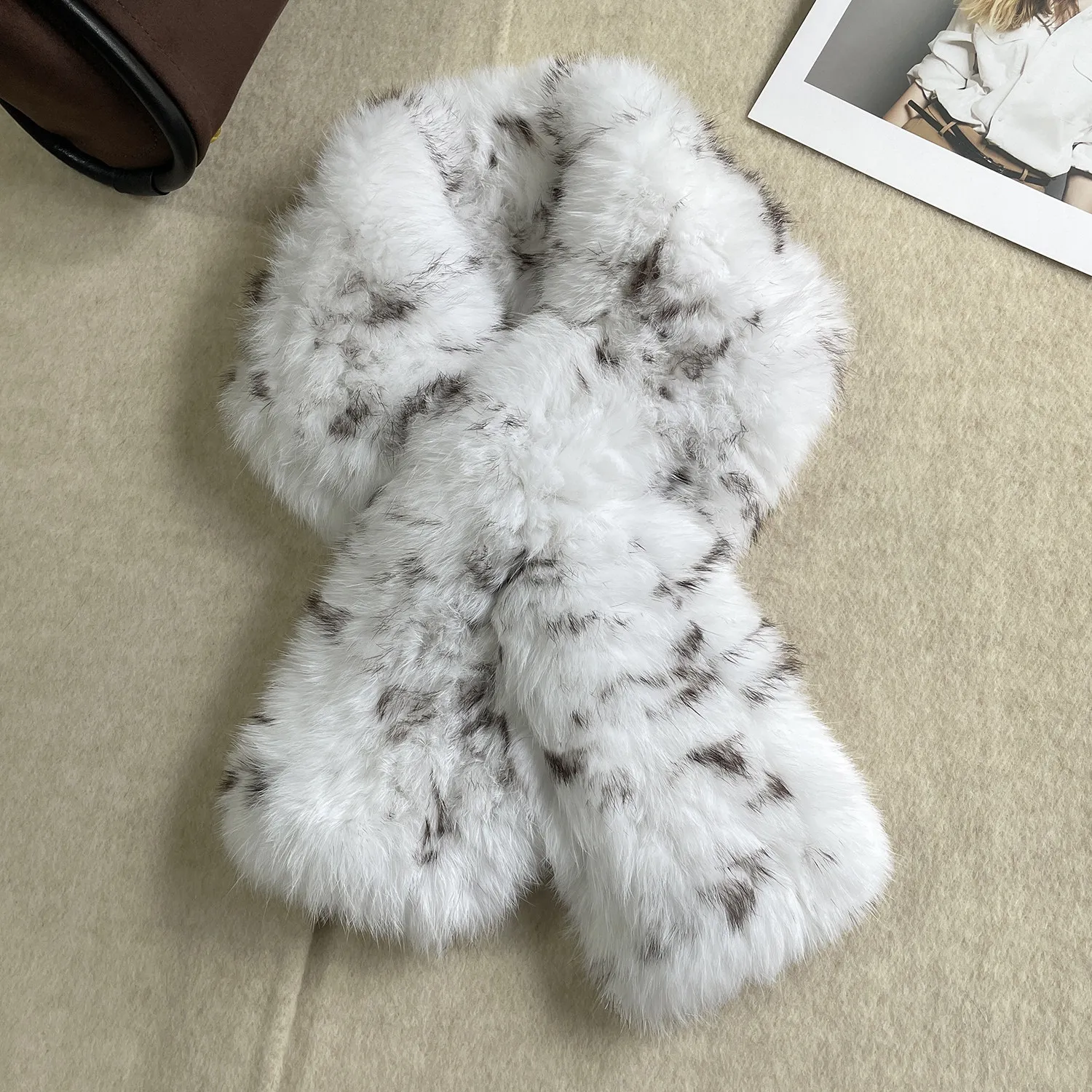 2026 New Women Knitted Real Rabbit Fur Scarf Fashion Thick Cross Luxury High Quality Genuine Fur Scarves