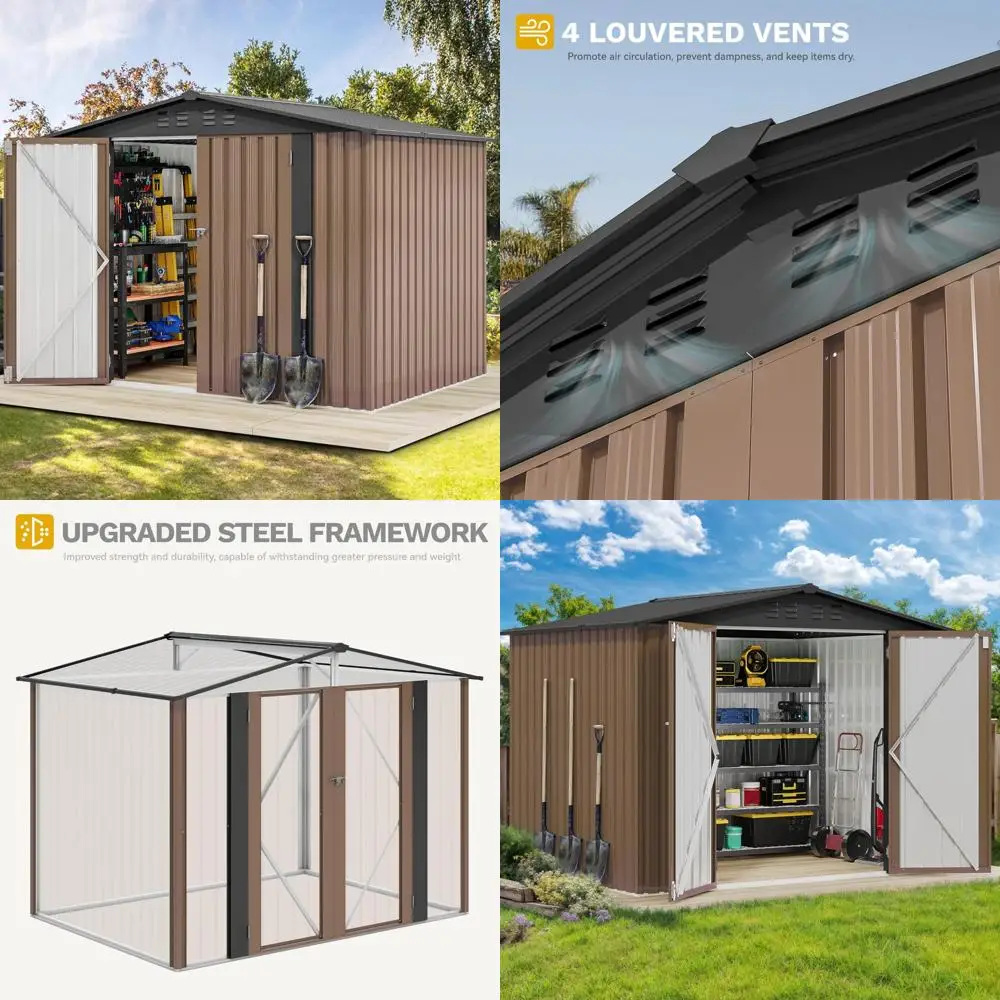 

Укрытие для хранения вещей: стальной навес для инструментов 8x6 футов с безопасным входом и воздушным потоком для патио, газона и заднего двора