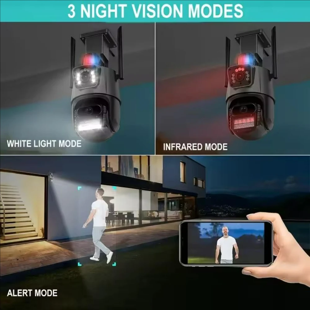 كاميرا مراقبة WiFi PTZ بدقة 8 ميجابكسل مع شاشة مزدوجة ملونة للرؤية الليلية وكاميرا CCTV للمراقبة الخارجية المتوافقة مع تطبيق ICSEE