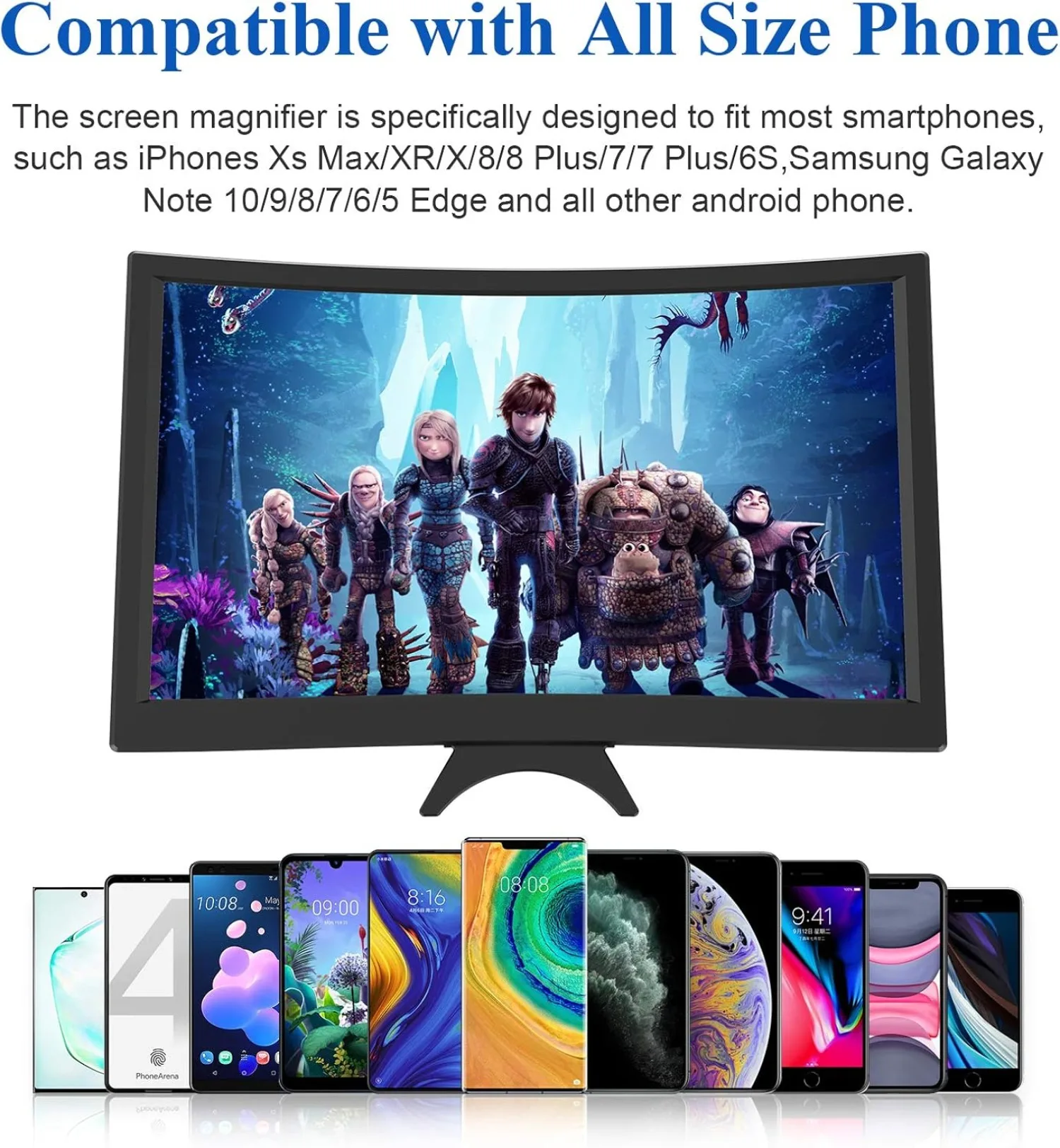 Lupa de pantalla curva de 12 "para teléfono móvil, lupa 3D HD, ampliadora de pantalla de proyector para películas, soporte plegable para teléfono y vídeo