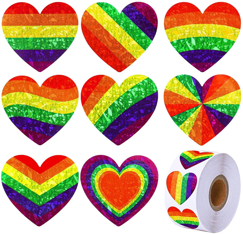 100-500pcs Various Striped Love Gay Pride Rainbow Heart Ribbon Valentine's Day Sticker 1 Inch Supporting The LGBT Spreading Love