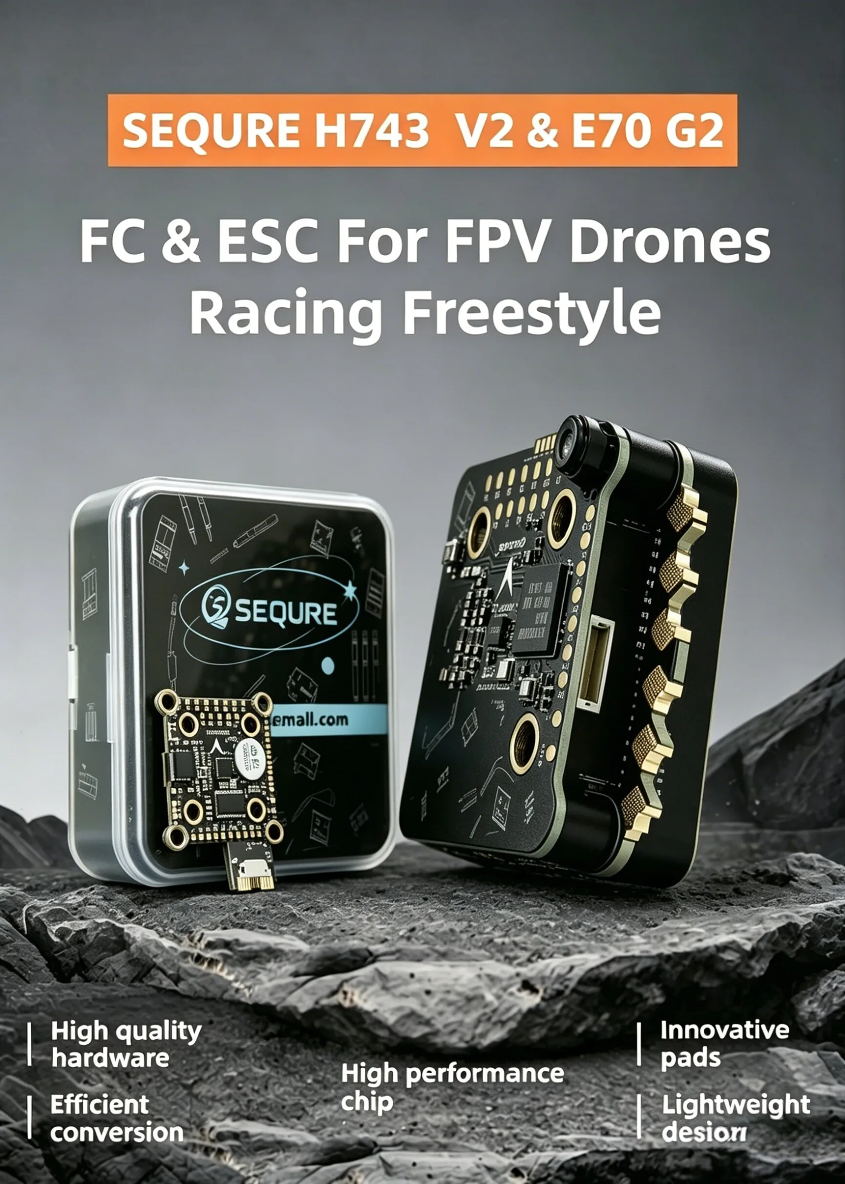 SEQURE H743 & E70 G2 FC&ESC Stack 4-8S MPU6000 Flight Controller 70A 128K 4 IN 1 ESC for Racing Freestyle FPV Racing Drone