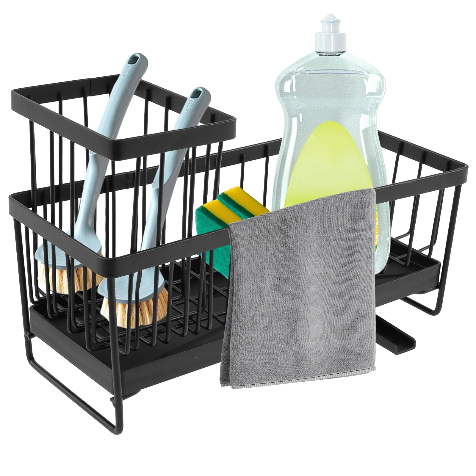 Sink Caddy Sponge Holder Soap Towel Brush Bathroom Kitchenware Storage Basket Carbon Steel Rotatable Drain Pipe Organizer