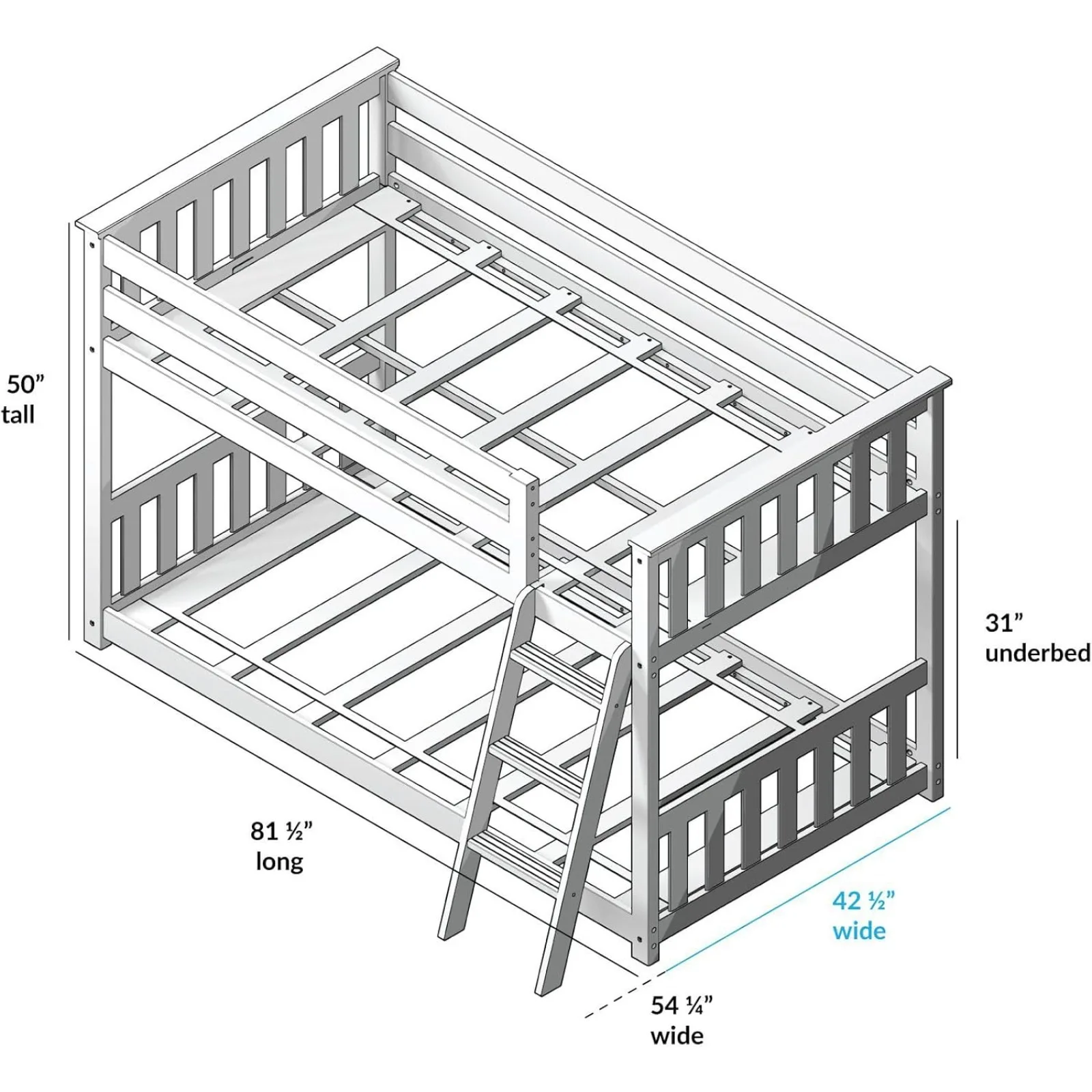 US Twin Over Twin Low Bunk Bed with Ladder, Wooden Bunk beds with 14” Safety Guardrail for Kids,Toddlers, Boys, Girls, Teens