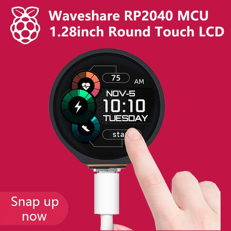 Waveshare RP2040 Microcontroller Dev Board 1.28inch Round Touch LCD Compact size for Raspberry Accelerometer Gyroscope Sensor