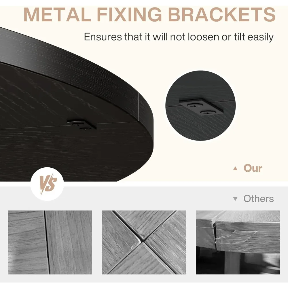 47-Inch Round Conference Table for 4-6 People, Wooden Meeting Room Table with Thicken Tabletop and Wood Base (Black)