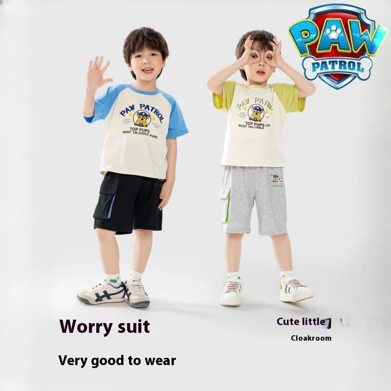 2024 New Paw Patrol Boys Summer Suit Children's T-shirt Short Sleeved Shorts Sportswear Summer Boys Clothing