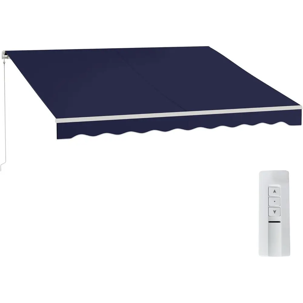 

12' x 10' Retractable UV Protection Awning with Remote and Manual Crank, Ideal for Decks and Balconies, Blue
