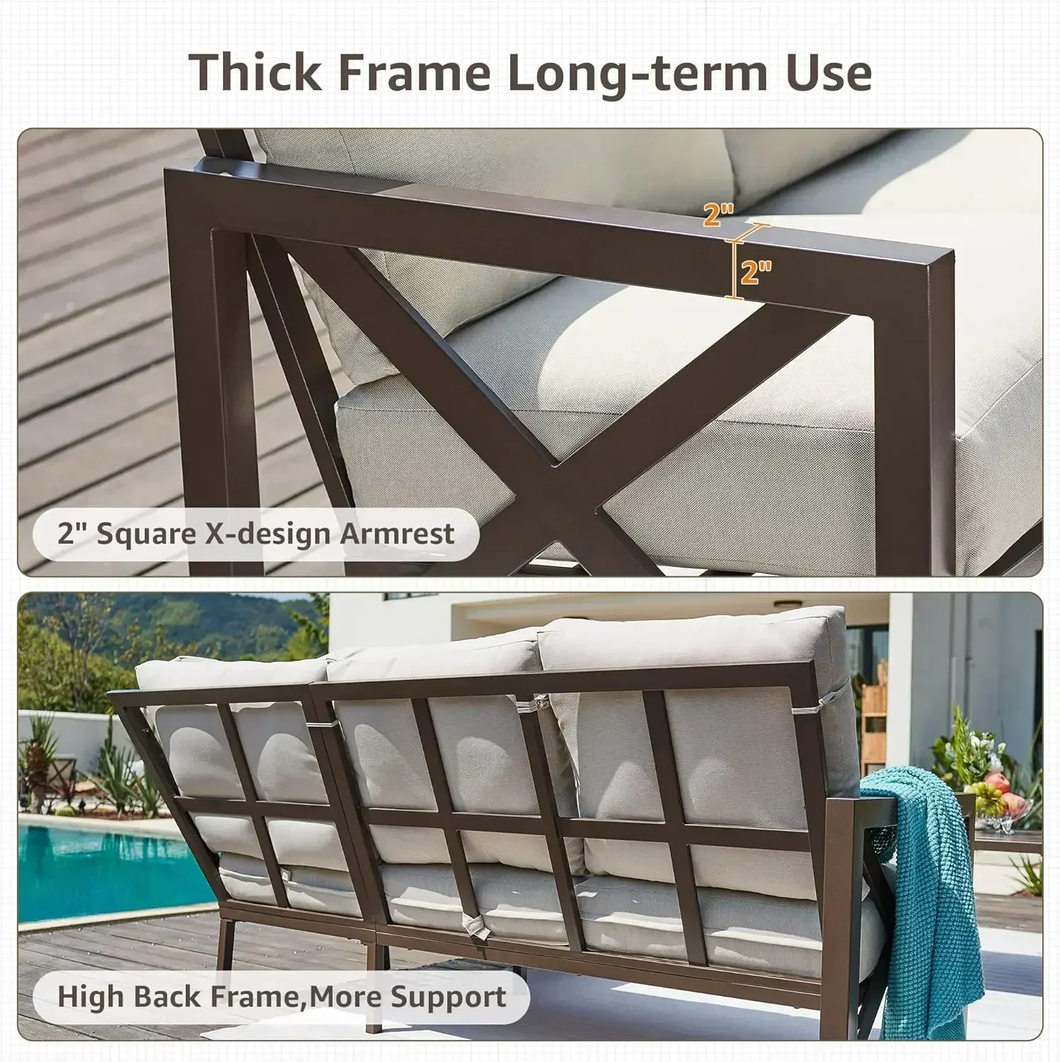 

(XMSJ-Hot) Комплект садовой мебели из 6 предметов, металлическая уличная секционная мебель L-образной формы, металлический стол, водонепроницаемый