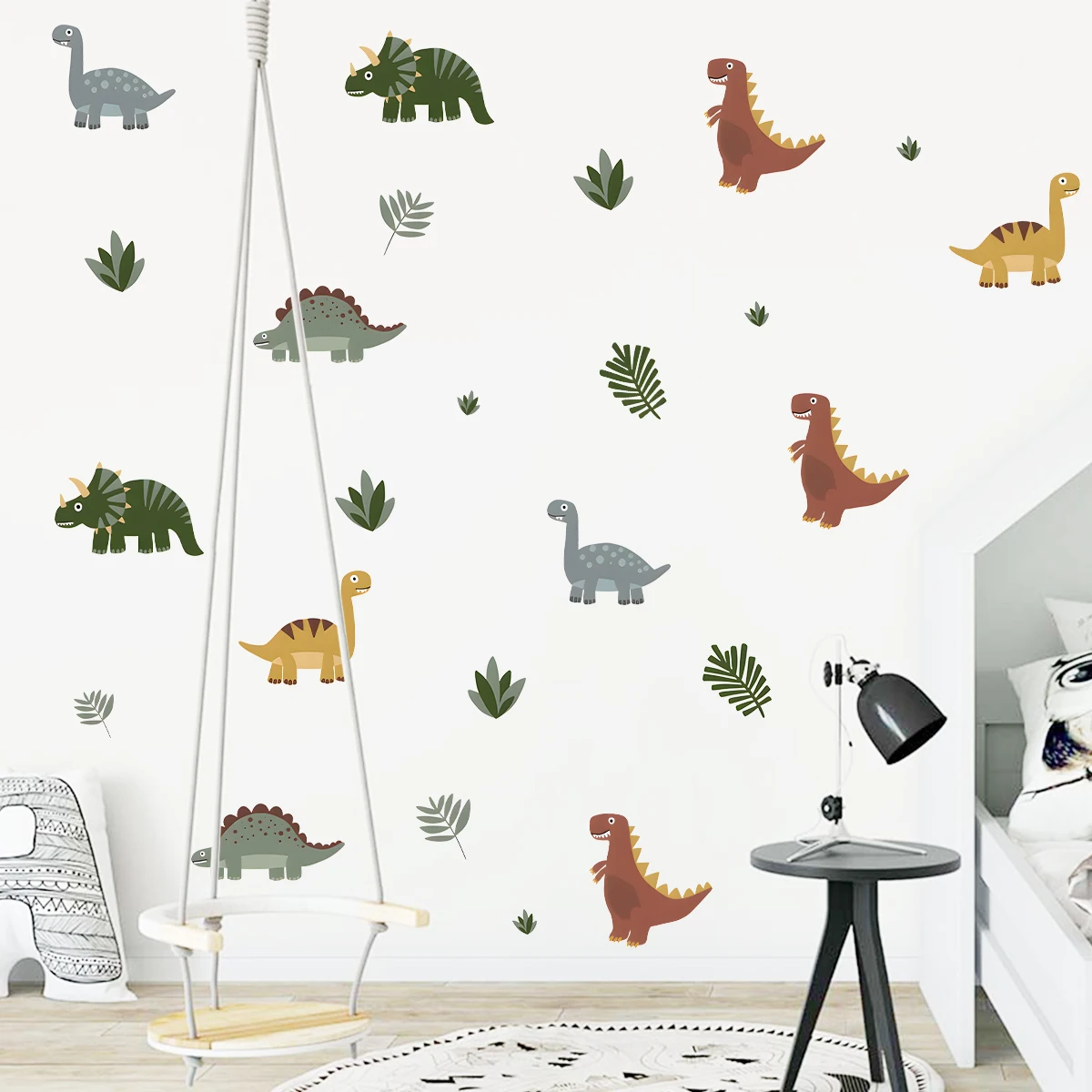 Cartoon Cute Dinosaur Leaf Animal Wall Stickers Removable for Kids Room Living Room Nursery Decoration Wall Decals