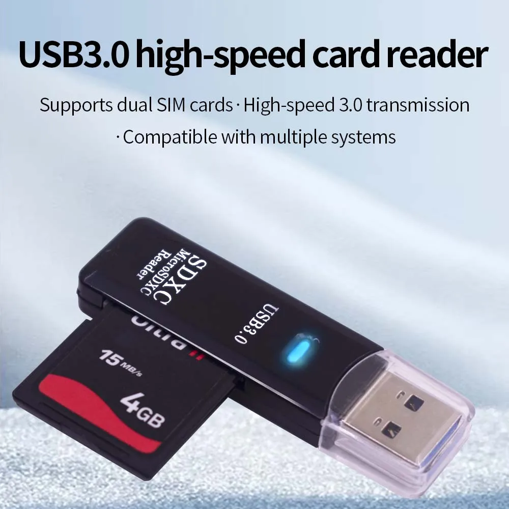 TISHRIC USB3.0 TF/SD Card Reader 2-in-1 Card Reader Easy Plug and Play Memory Card Adapter High Speed  for Camera Phone Computer