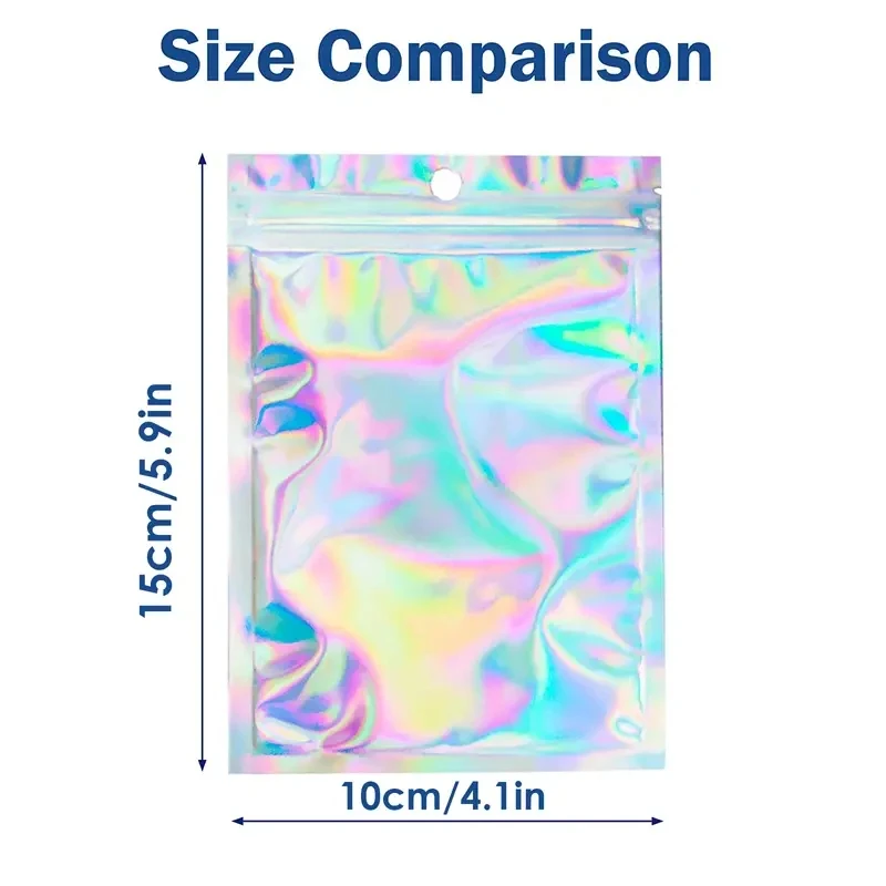 Mylar Holographic Resealable Bags Smell Proof Bags Foil Pouch Ziplock Bags for Party Favor Food Storage Jewelry Packaging 7Sizes