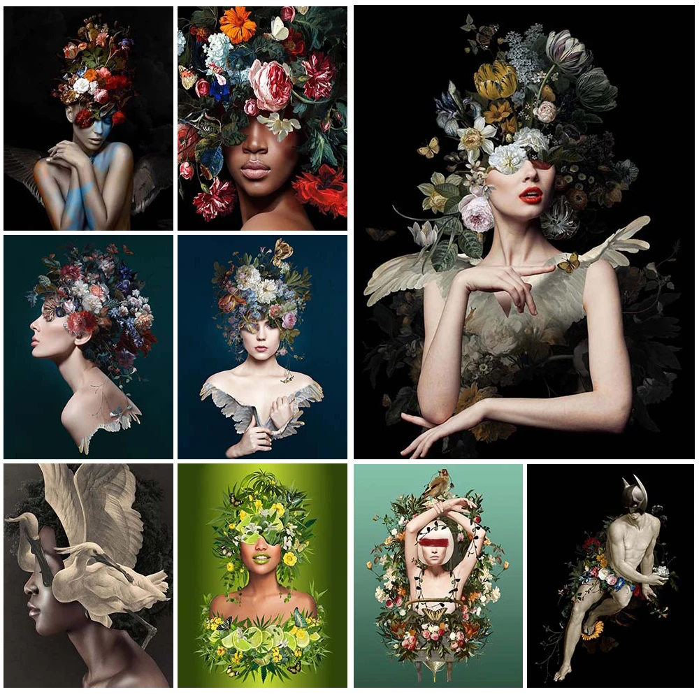 

Black Woman Flower Sexy Girls Portrait Posters Wall Art Canvas Painting Home Decor Wall Pictures For Living Room Unframed