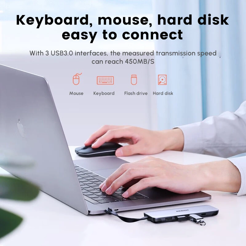 UGREEN USB C Hub 5 em 1 USB Tipo C Multiport Adaptador Dock com 4K HD-MI 3 portas USB 3.0