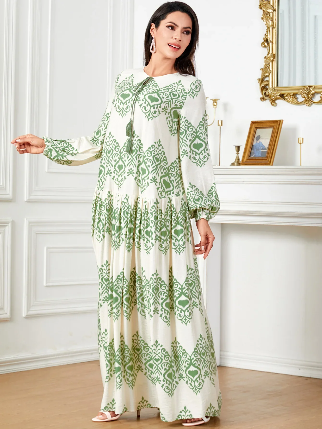 Muslim Women Print Dress Vestidos Dubai Kaftan Arabic Abaya Morocco Robe Eid Ramadan Modest Saudi Abayas Jalabiya Tassel Dresses