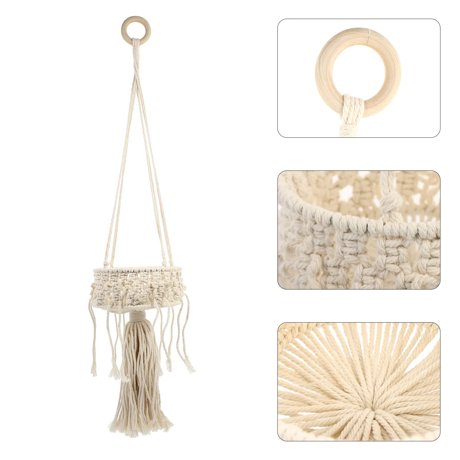 

Cotton Rope Basket Beige Color Durable Woven Plant Pot Storage Plants Hanging Flowerpot Home Decor Garden Supplies