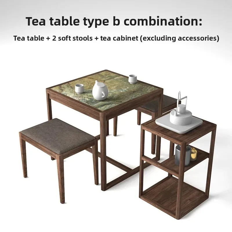 Balcony small tea table and chairs, Chinese black walnut solid wood, simple modern home, minimalist Zen tea table for making tea