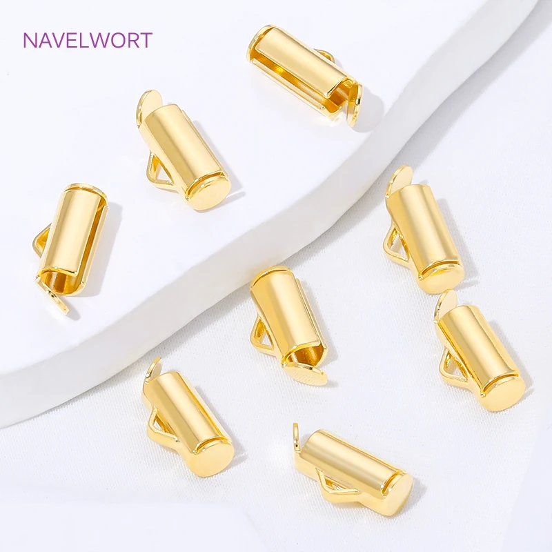 

10/20Pcs 18K Gold Plated Brass Slide On End Clasps,Tubes Slider End Caps Connectors For Jewelry Making,DIY Necklace Accessories