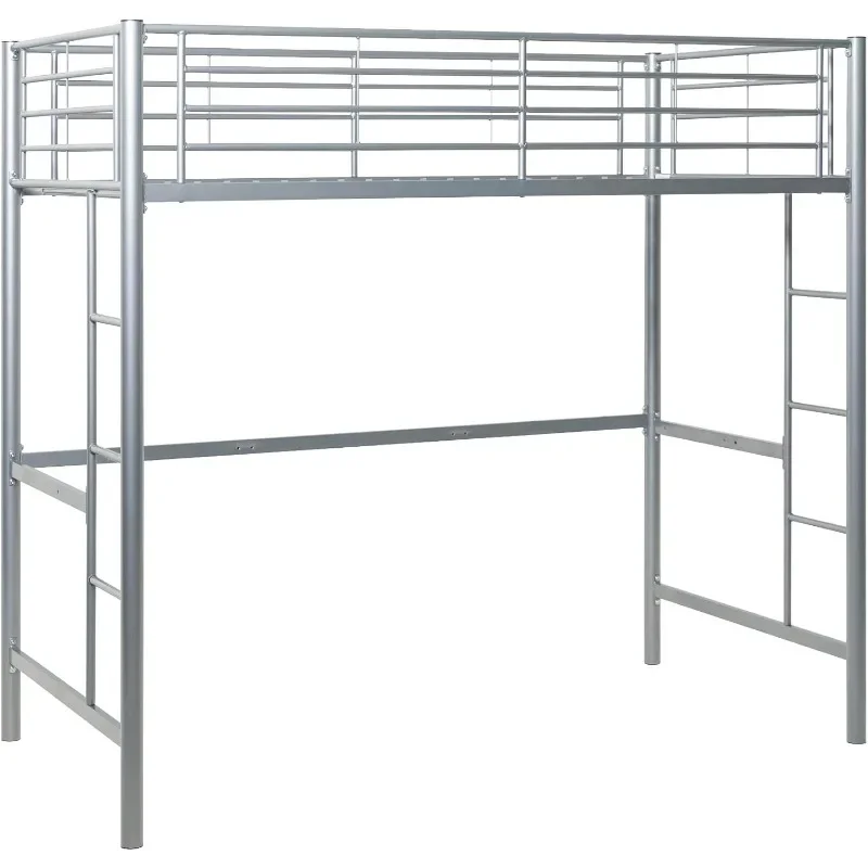 

Silver Metal Twin over Loft Bunk Bed Twin Size Bedframe with Ladder Computer Gaming Desk