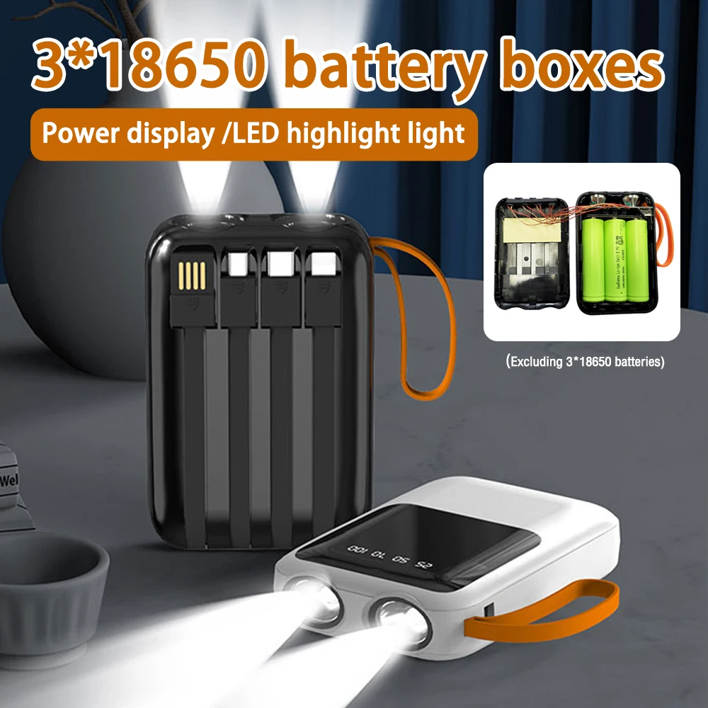 18650 Power Bank Case 4 in 1 Battery Charge Storage Box Shell Micro USB Type C with Flashlight For Charging Mobile Phones