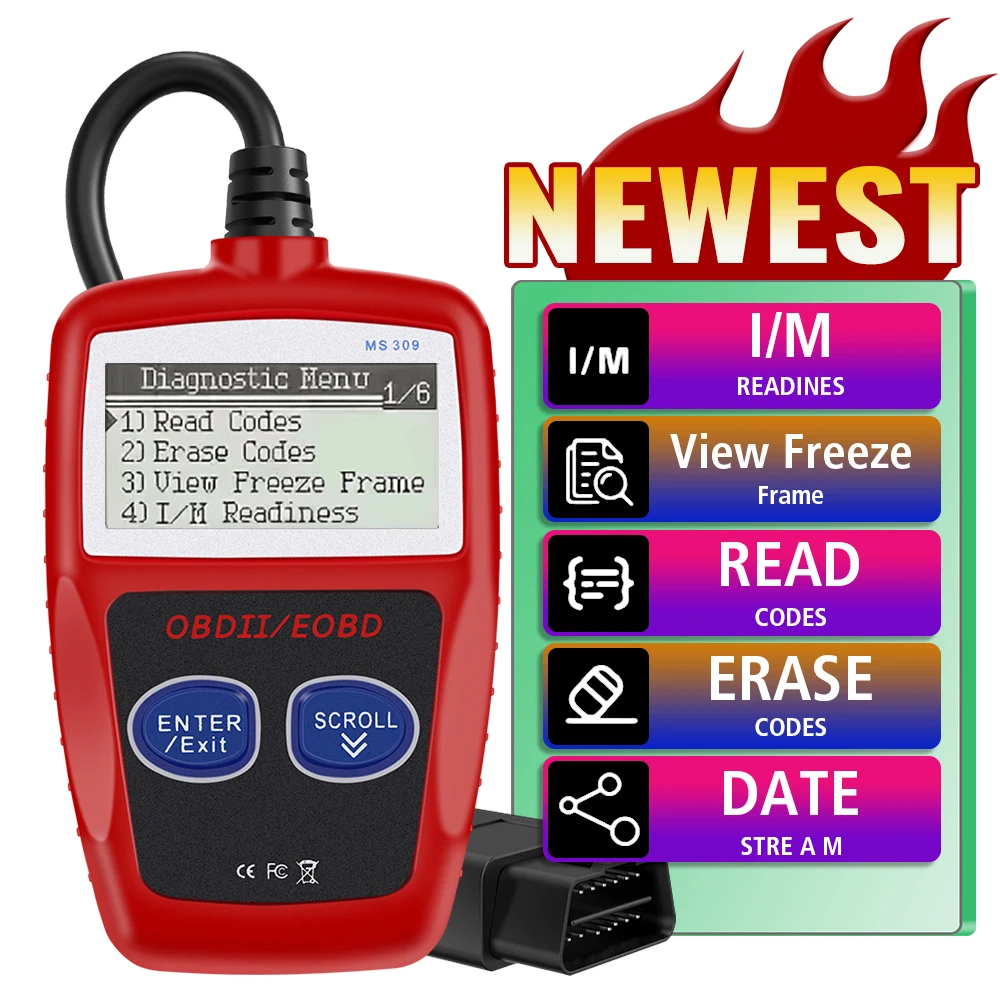 Car OBD2 Diagnostic Tools V317 MS309 Code Reader OBD 2 EOBD Battery O2 Sensor Test Automobile Scanner Fault Detector Erase 12V