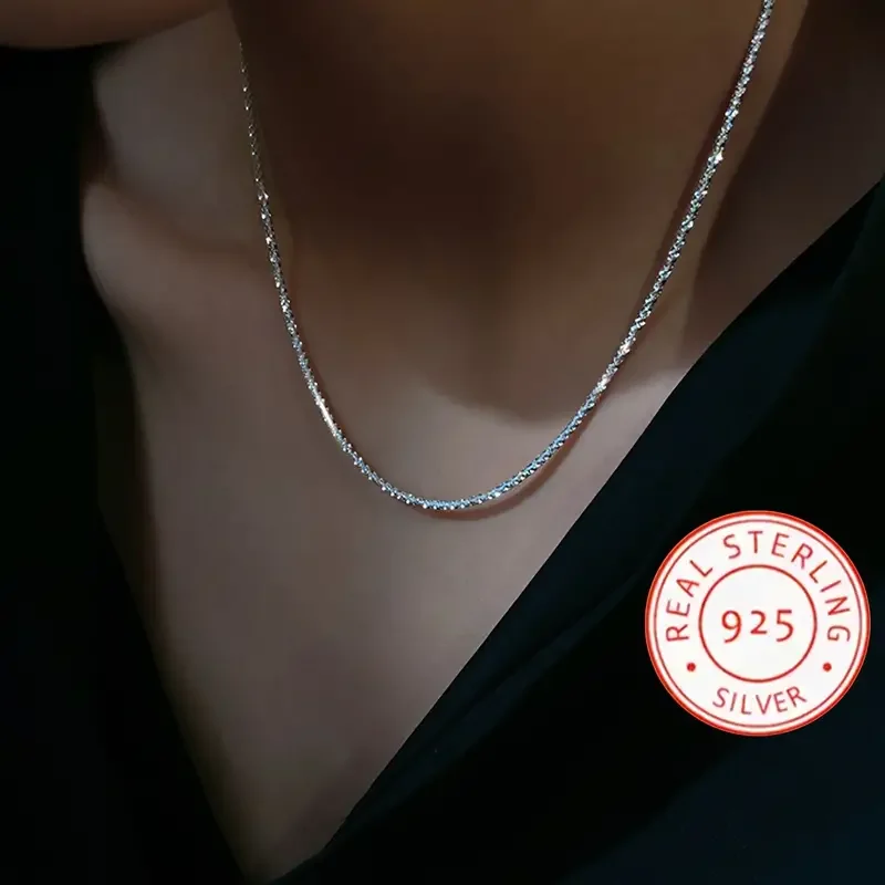 925 Sterling Silver Sparkling Choker Necklace Dainty Faceted Shimmer Clavicle Chain Hypoallergenic Minimalist Fine Jewelry For Women Daily Wear