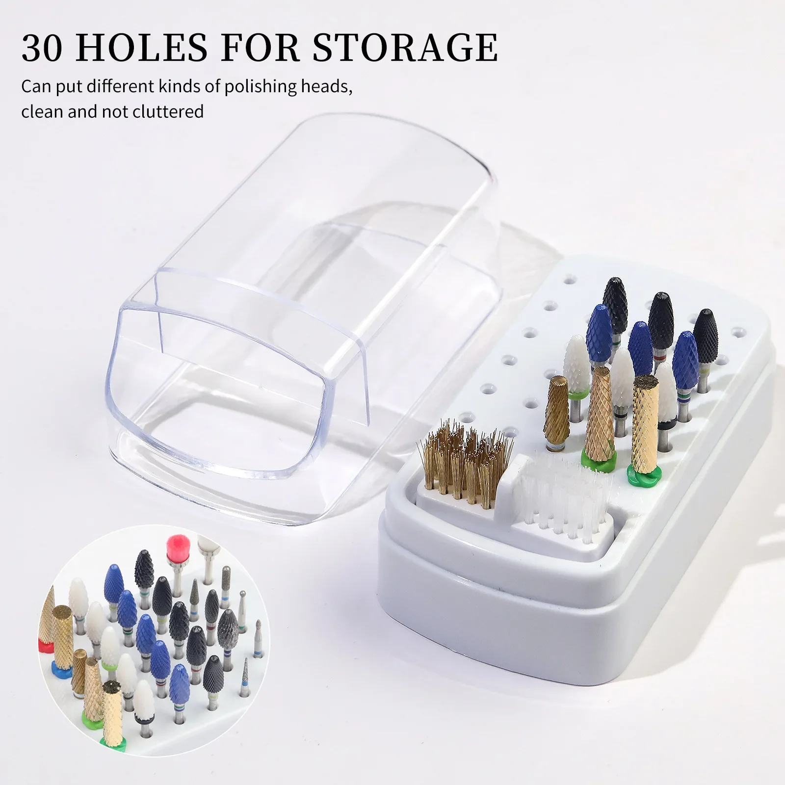 30 Holes Nail Polish Head Organizer Acrylic Portable Organizer Transparent Dustproof Cleaning Organizer Professional Nail Tools