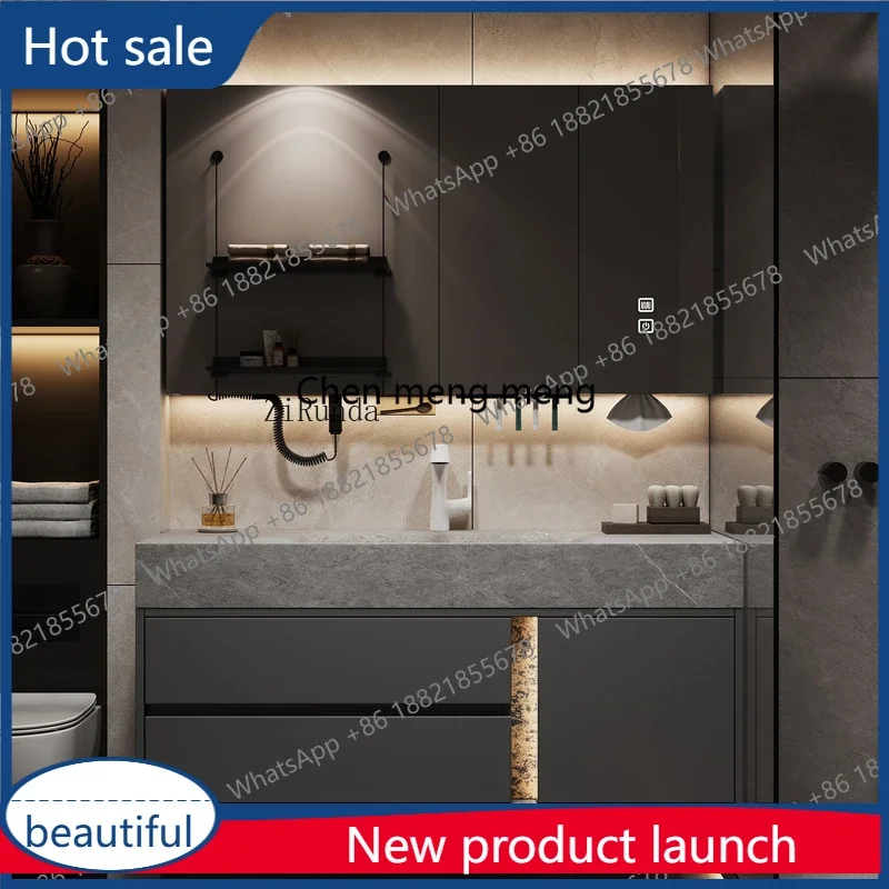 P3  Solid wood slate hot curved basin bathroom cabinet bathroom sink light luxury style washroom cabinet